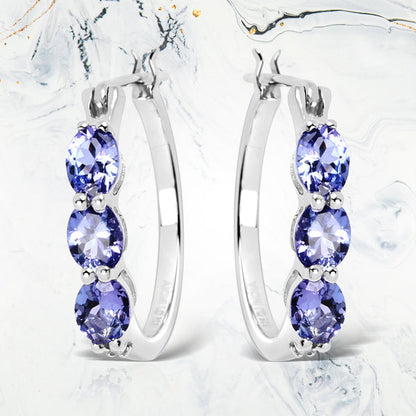 Pendientes de plata de ley .925 con tanzanita auténtica de 1.99 quilates y diamantes blancos