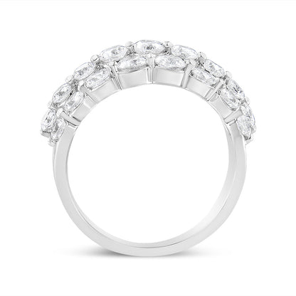 Anillo de oro blanco de 10K con 2 1/2 quilates de diamante natural redondo de 3 hileras (color I-J, claridad I1-I2) - Talla 7