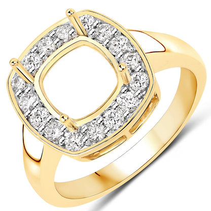 Anillo semimontado de oro amarillo de 14K con diamante blanco genuino de 0.48 quilates - para gema talla cojín de 8x8mm