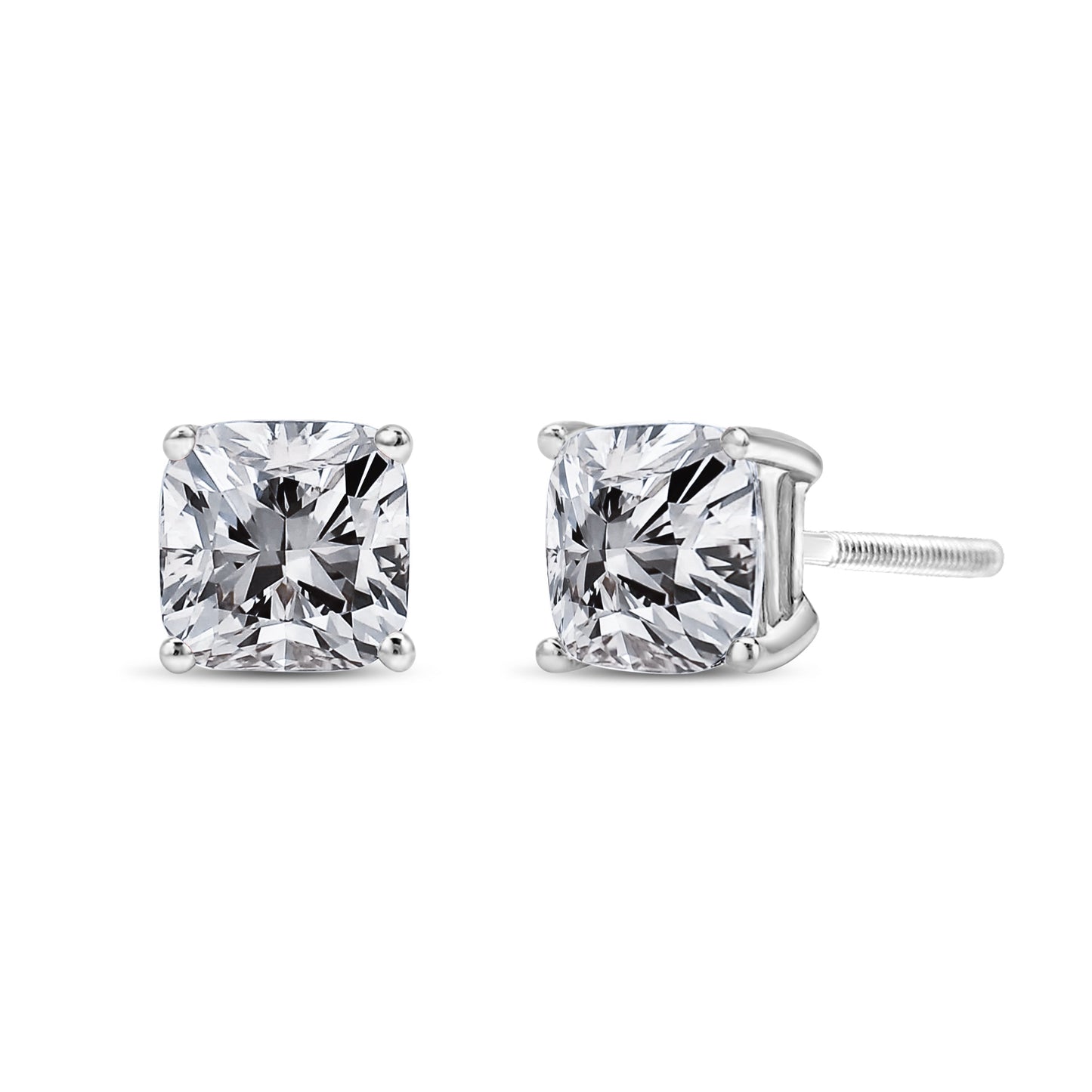 Pendientes de solitario con diamantes de talla princesa de 14 quilates de oro blanco y 1 1/2 quilates de peso total con claridad mejorada (color I-J, claridad I1-I2)