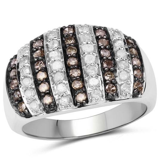Anillo de plata de ley .925 con diamantes genuinos champán de 0.83 quilates y diamantes blancos