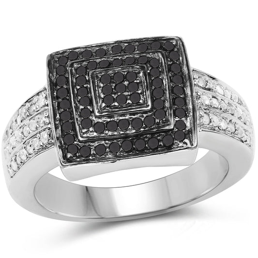 Anillo de plata de ley .925 con diamante negro genuino y diamante blanco de 0,55 quilates