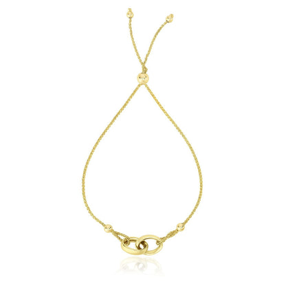 Pulsera ajustable tipo lariat de aros entrelazados de oro amarillo de 14k