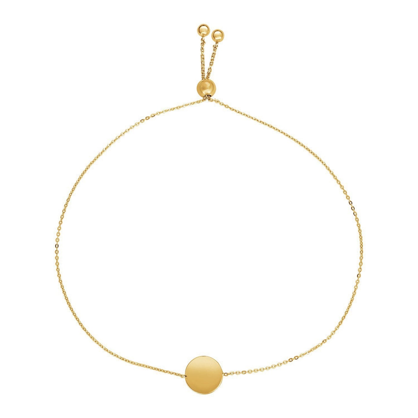 Pulsera ajustable con círculo brillante en oro amarillo de 14k