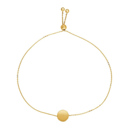 Pulsera ajustable con círculo brillante en oro amarillo de 14k