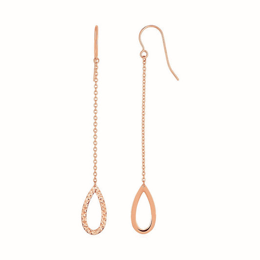 Pendientes colgantes largos con forma de pera texturizada en oro rosa de 14k