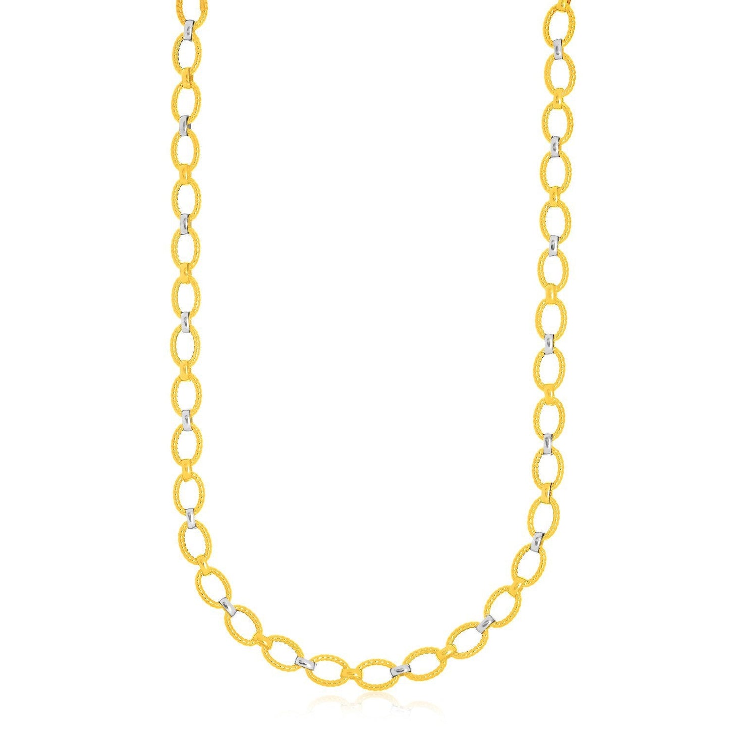 Collar elegante con eslabones ovalados multitextura de oro bicolor de 14k