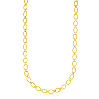 Collar elegante con eslabones ovalados multitextura de oro bicolor de 14k