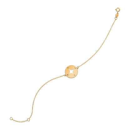 Pulsera de oro amarillo de 14k de 7 pulgadas con brújula