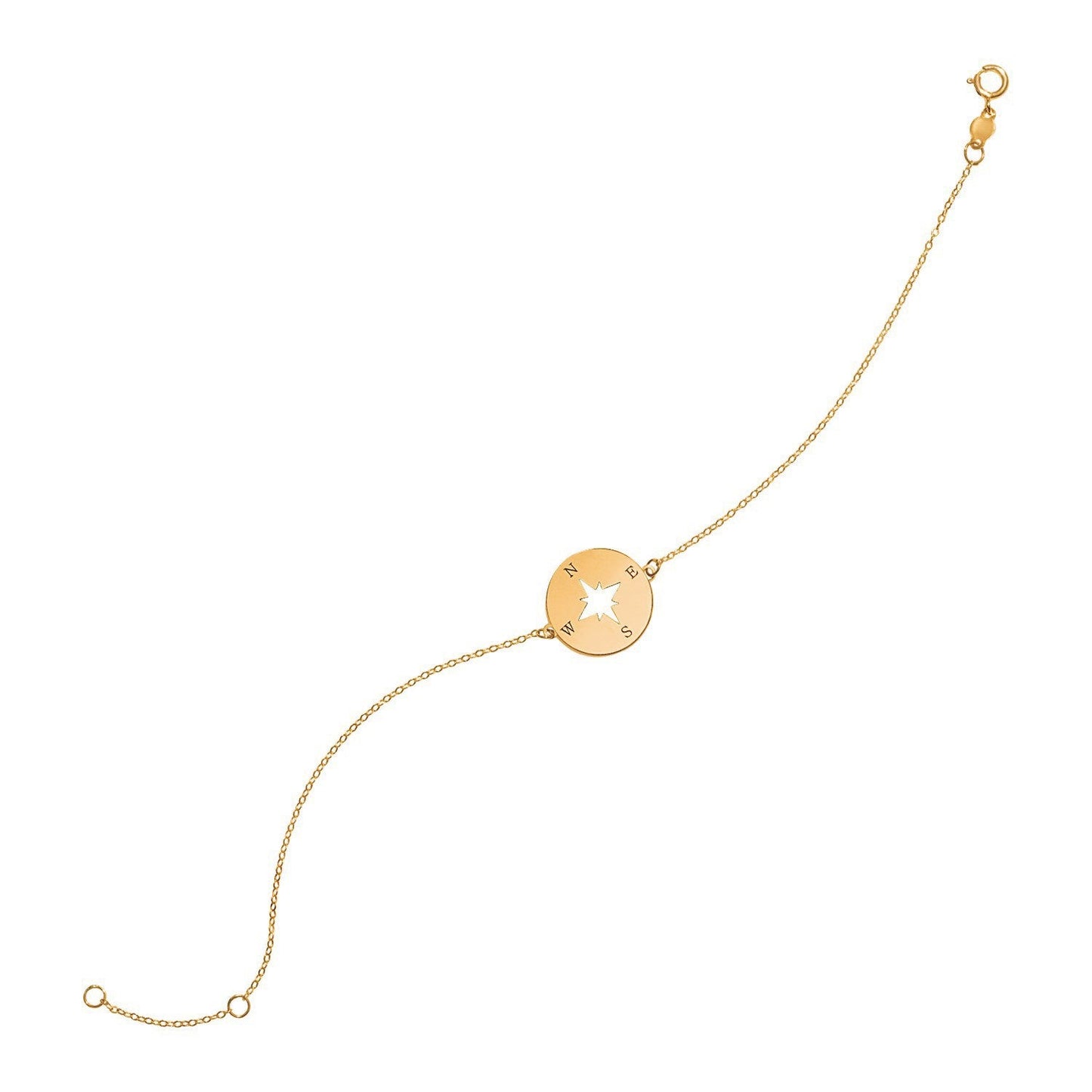 Pulsera de oro amarillo de 14k de 7 pulgadas con brújula