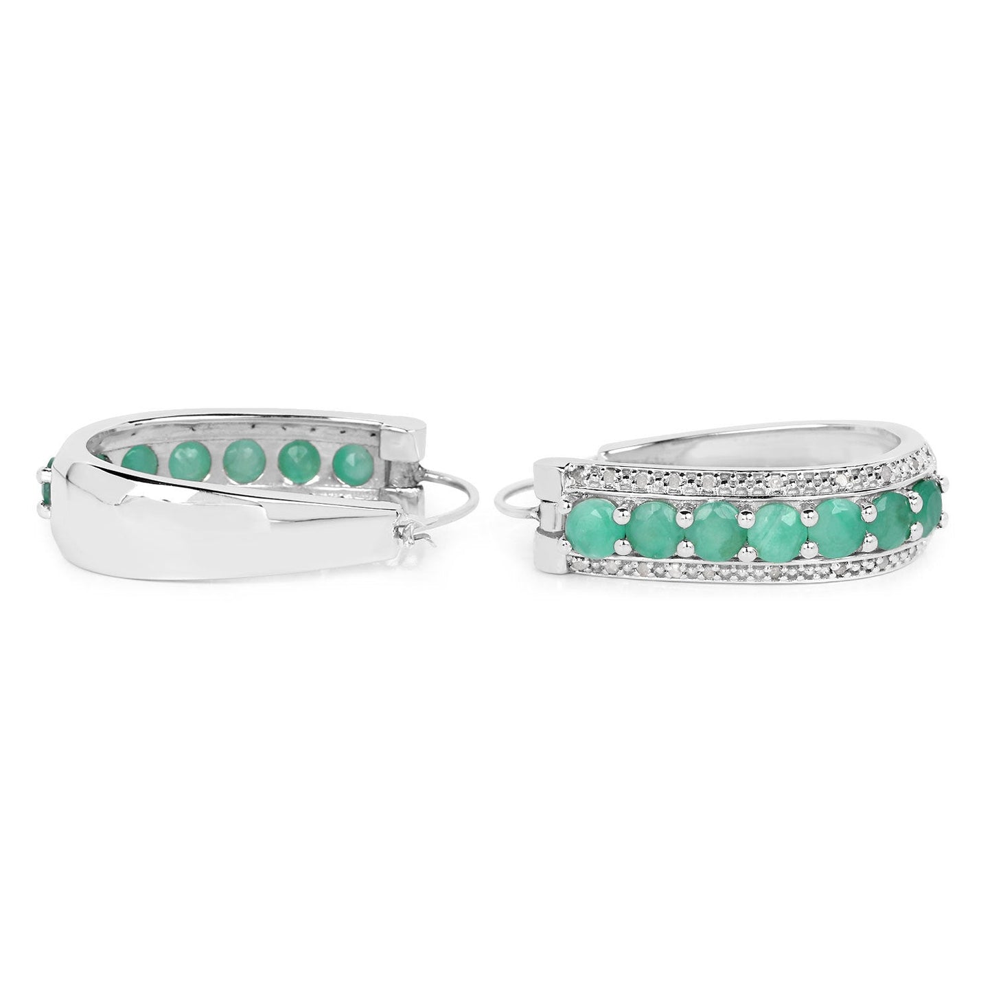 Pendientes de plata de ley .925 con 3.42 quilates de esmeralda genuina y diamantes blancos