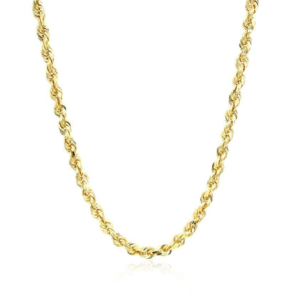 Cadena de soga sólida de oro amarillo de 10k de 3.5mm con corte de diamante