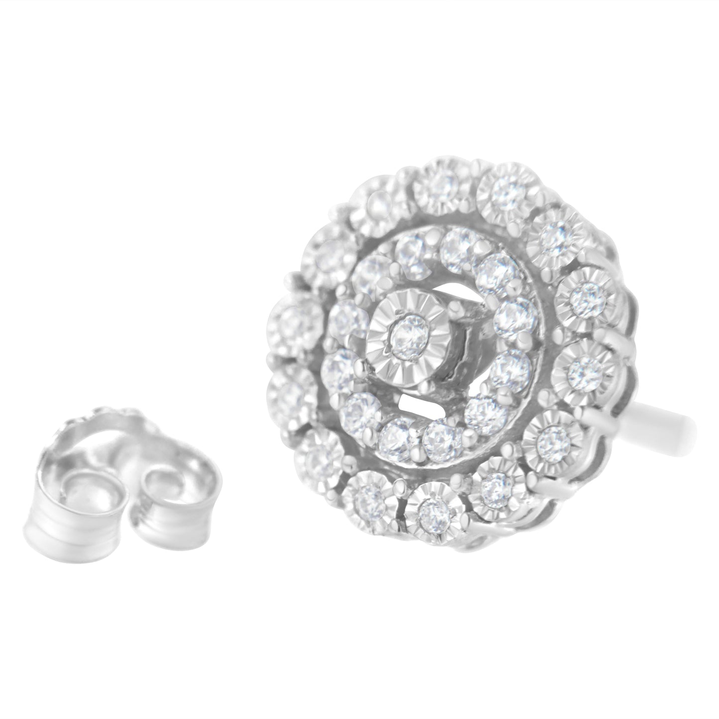 Pendientes de oro blanco de 10 quilates con doble halo de diamantes redondos talla brillante de 0,50 quilates en total (claridad I-J, color I2-I3)