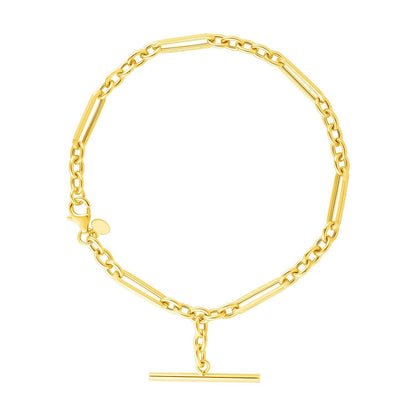 Pulsera de cadena con alternancia de óvalos y redondos de oro amarillo de 14k y 7 1/5 pulgadas con cierre de palanca