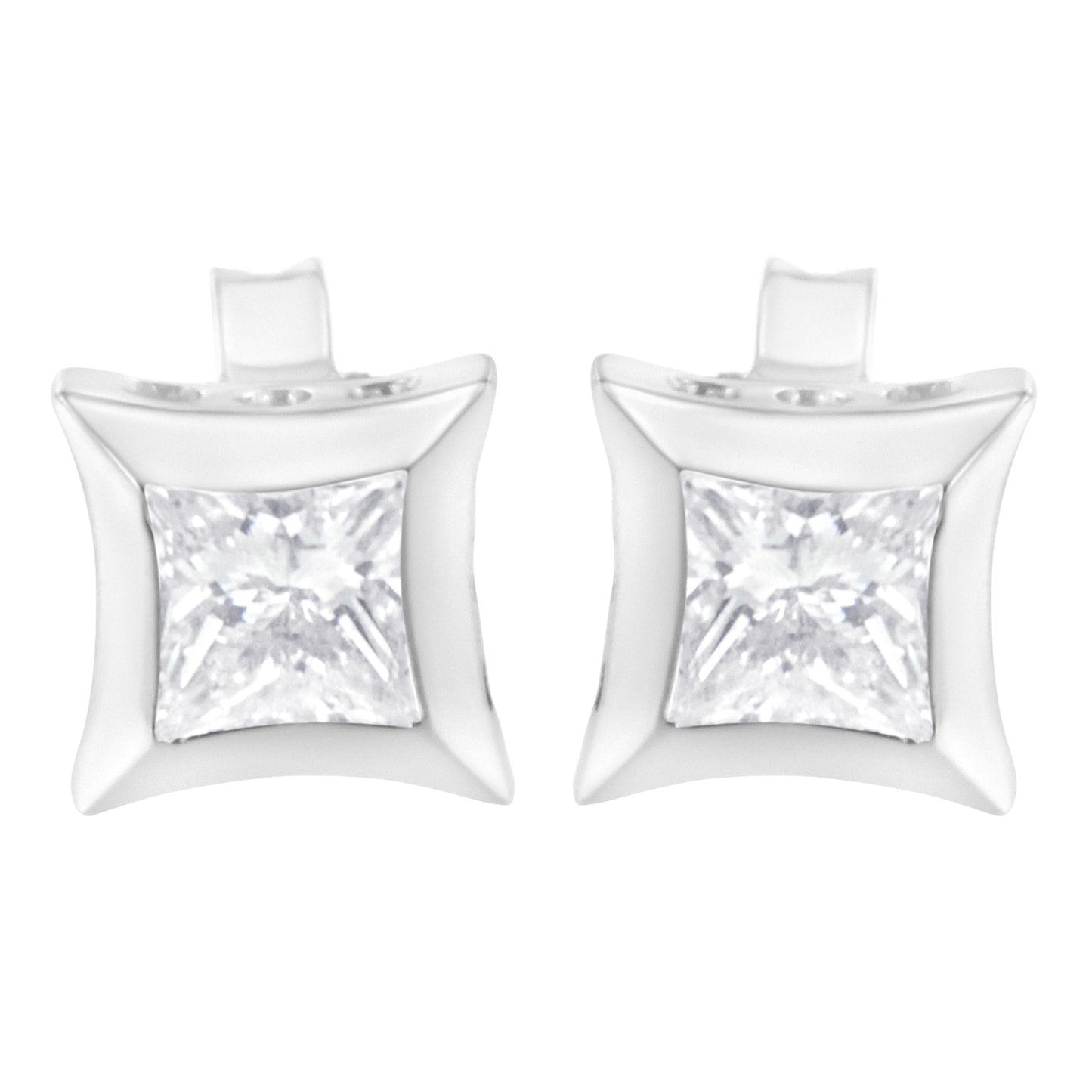 Pendientes de tuerca de oro blanco de 10K con diamantes de talla princesa de 1/2 quilate engarzados invisibles (color H-I, claridad SI2-I1)