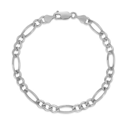 Pulsera Figaro sólida de oro blanco de 14k y 4.6mm