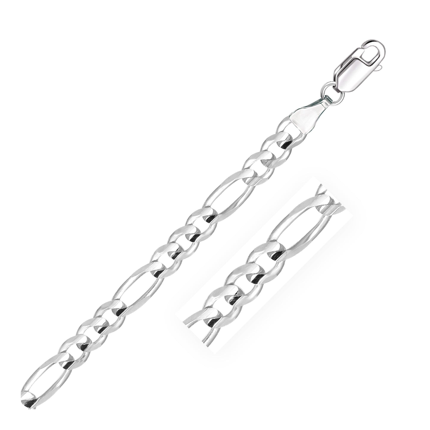 Cadena Figaro sólida de oro blanco de 14k y 6.0mm