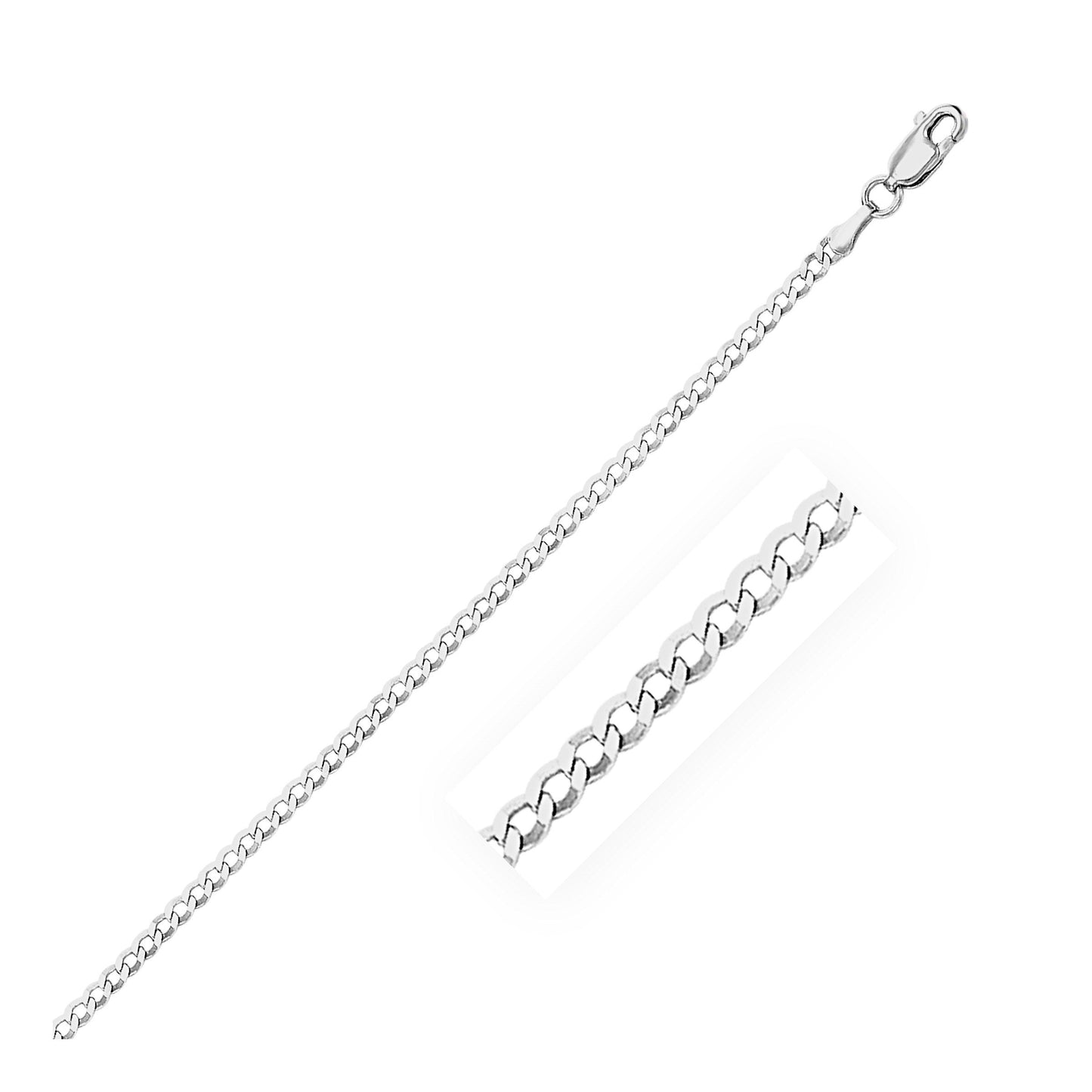 Tobillera de eslabones cubanos de 2,6 mm de oro blanco de 14k