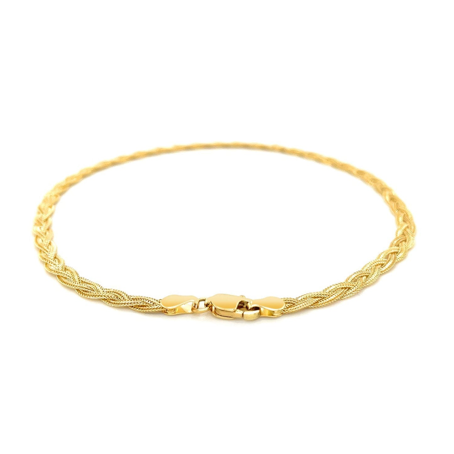 Pulsera trenzada de oro amarillo de 14k y 3,5 mm