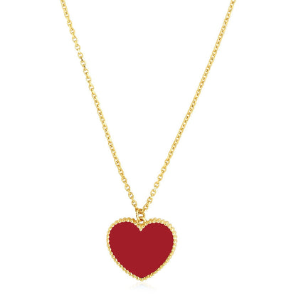 Collar con Corazón de Oro Amarillo de 14k Pulido, Pasta Roja Cornelia