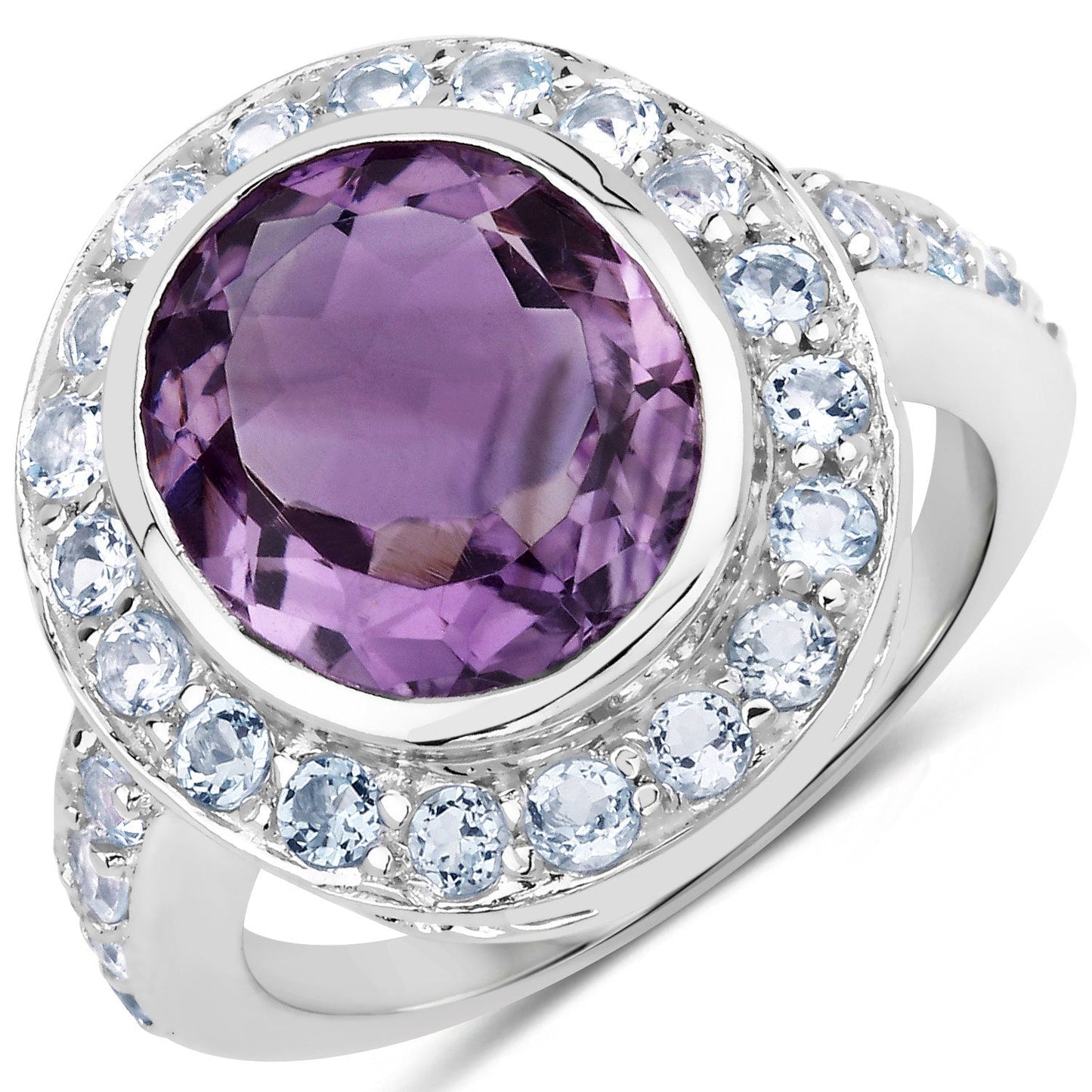 Anillo de Plata de Ley .925 con Amatista Genuina y Topacio Azul de 4.77 Quilates