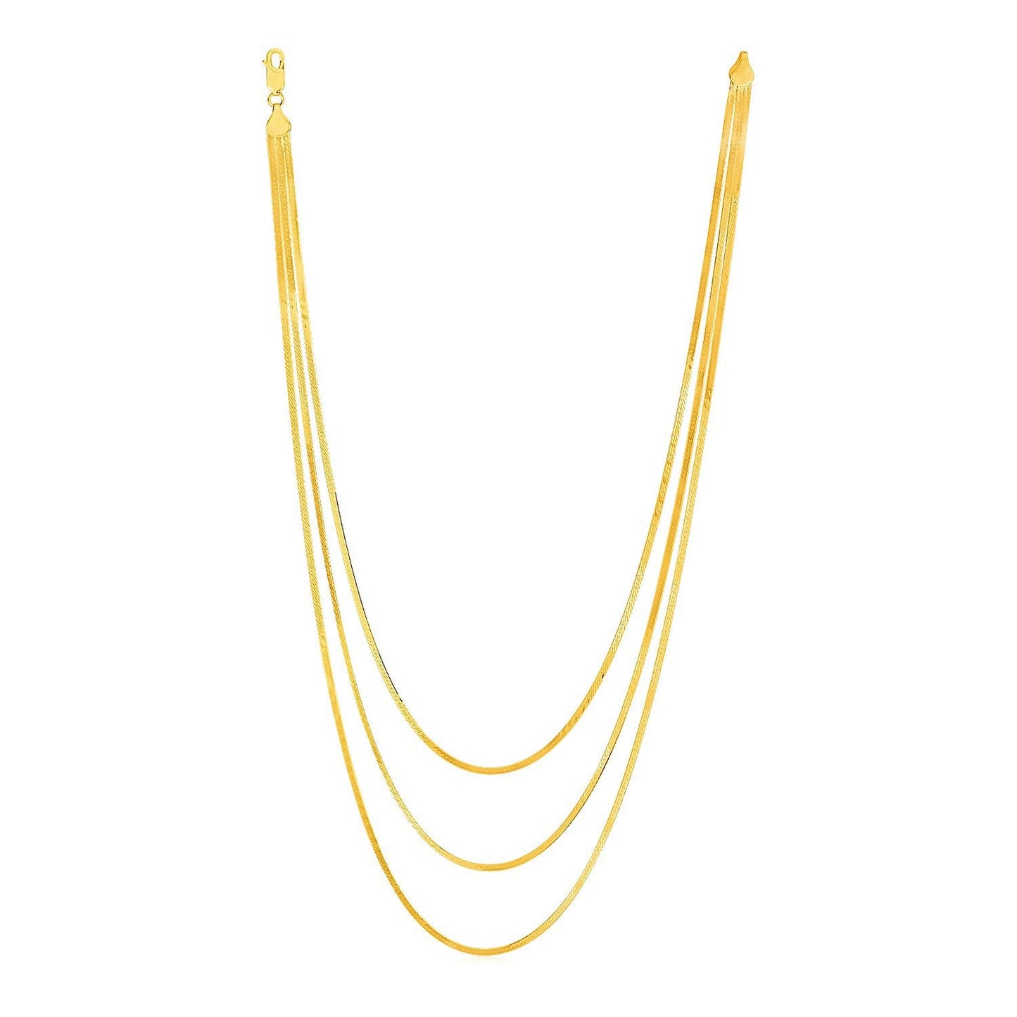 Collar de cadena de espiga de tres hilos de oro amarillo de 14k