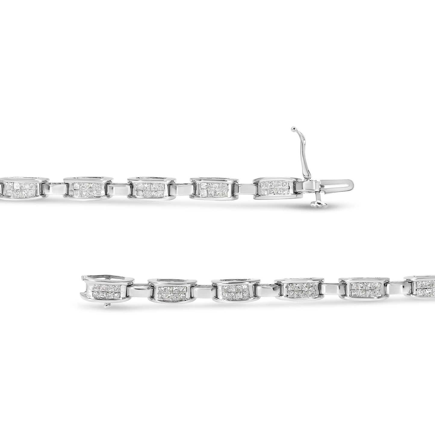 Pulsera de eslabones rectangulares de oro blanco de 14 quilates con diamantes engastados invisibles talla princesa de 2,0 quilates en total (color I-J, claridad I1-I2) - 7,25"