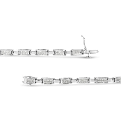 Pulsera de eslabones rectangulares de oro blanco de 14 quilates con diamantes engastados invisibles talla princesa de 2,0 quilates en total (color I-J, claridad I1-I2) - 7,25"