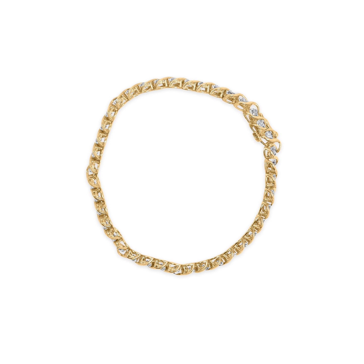 Pulsera de eslabones en espiral de oro amarillo de 10 qt con diamantes redondos de 3 qt (color I-J, claridad I1-I2), 19,05 cm