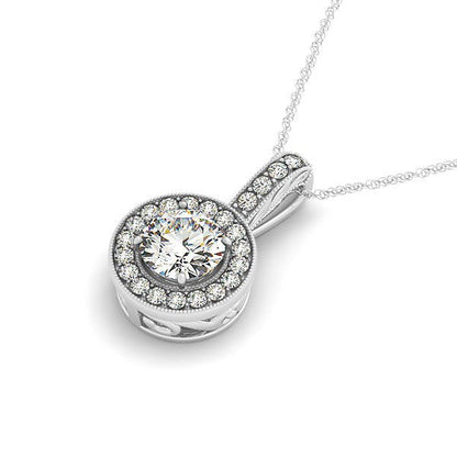 Colgante de halo de diamante con borde milgrain en oro blanco de 14k (5/8 quilates en total)