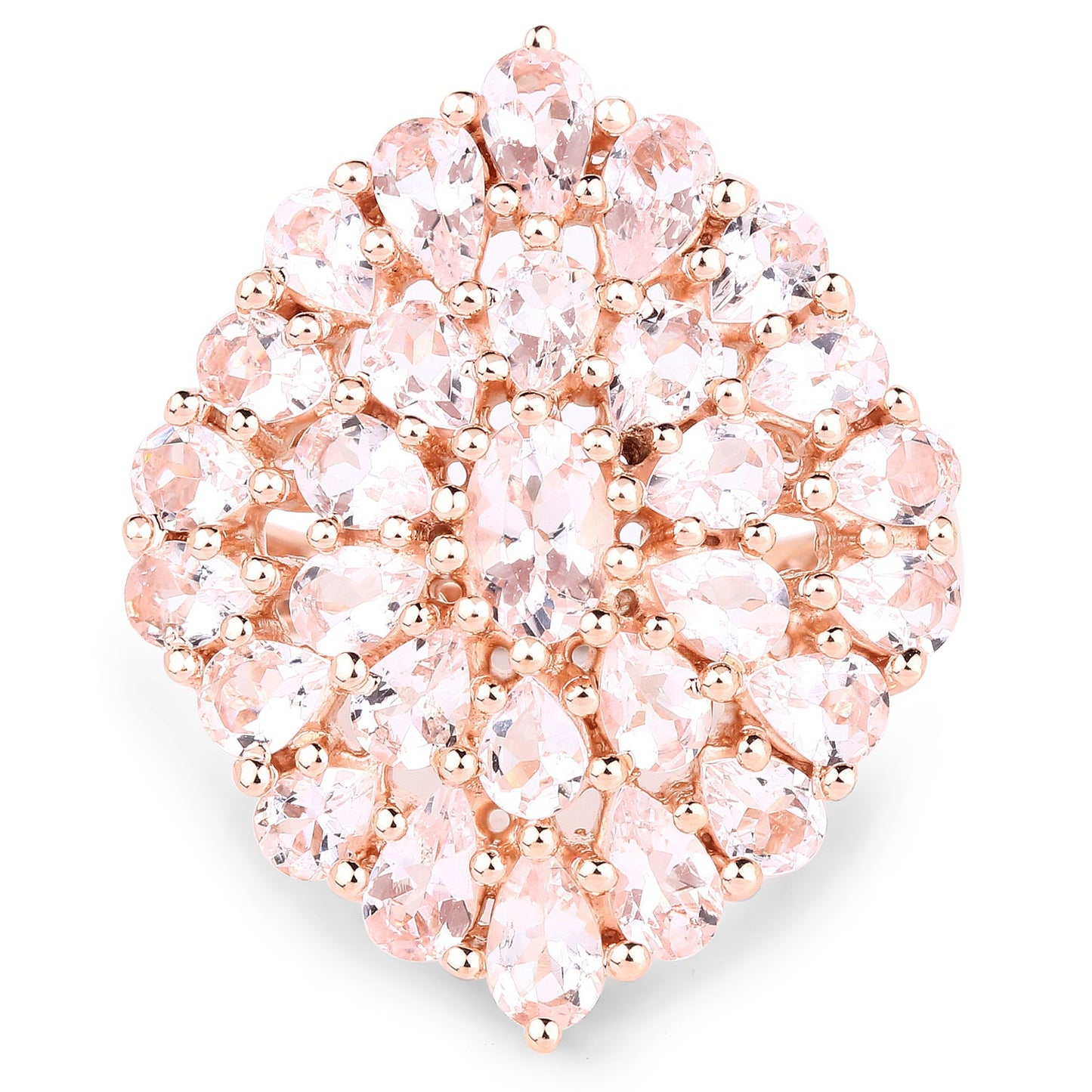 Anillo de plata de ley .925 chapado en oro rosa de 18K con morganita auténtica de 4,55 quilates