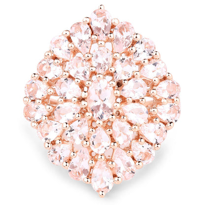 Anillo de plata de ley .925 chapado en oro rosa de 18K con morganita auténtica de 4,55 quilates