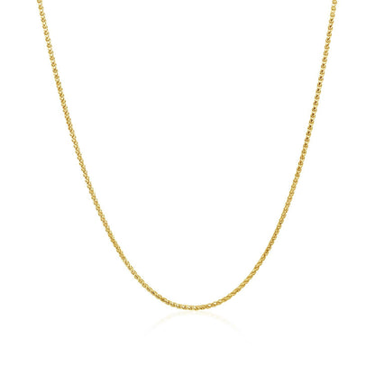 Cadena de trigo redonda de 14k de oro amarillo con corte de diamante 1.0mm