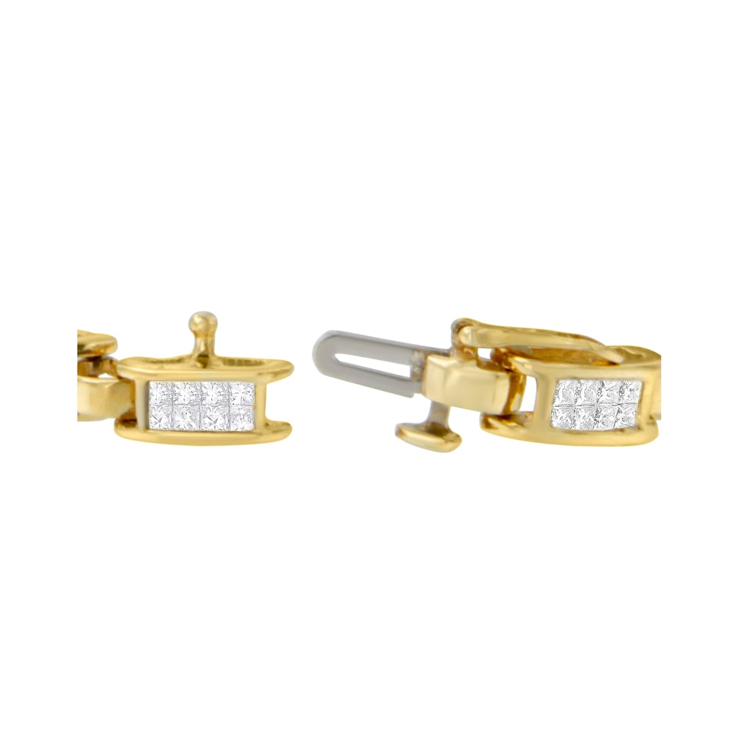 Pulsera de eslabones rectangulares de oro amarillo de 10K con diamantes de talla princesa de 2.0 Cttw con engaste invisible (color I-J, claridad SI2-I1) - 7"