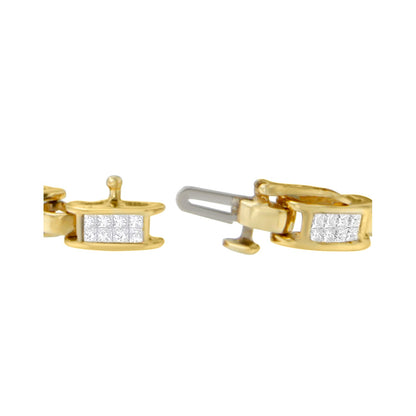 Pulsera de eslabones rectangulares de oro amarillo de 10K con diamantes de talla princesa de 2.0 Cttw con engaste invisible (color I-J, claridad SI2-I1) - 7"