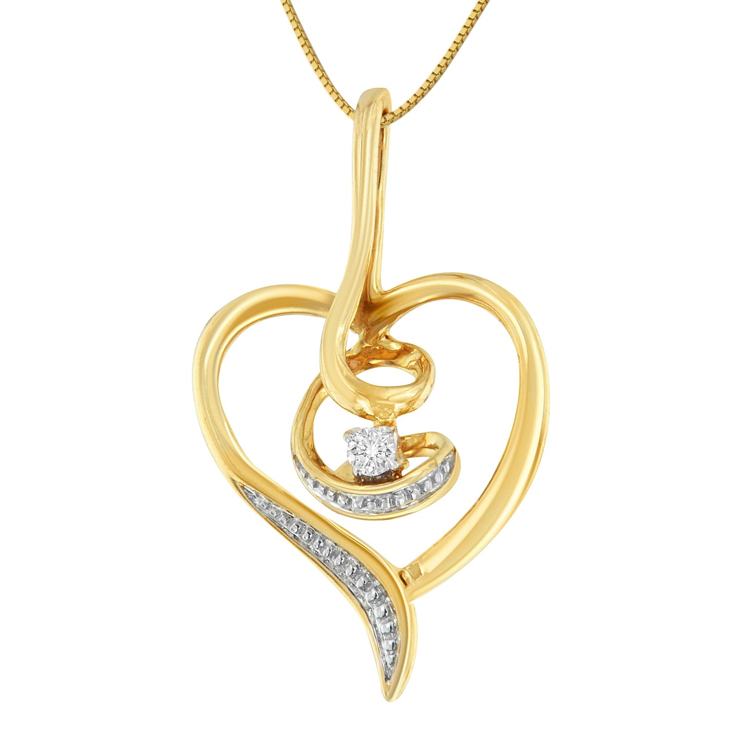 Collar con colgante Espira de 10K en oro amarillo con acentos de diamantes de .03 Cttw de corte redondo y remolino en forma de corazón abierto de 45.7 cm (color I-J, claridad I2-I3)