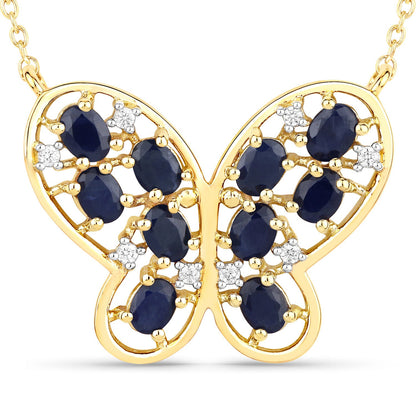 Collar de plata de ley .925 con zafiro azul auténtico de 2.16 quilates y circonitas blancas