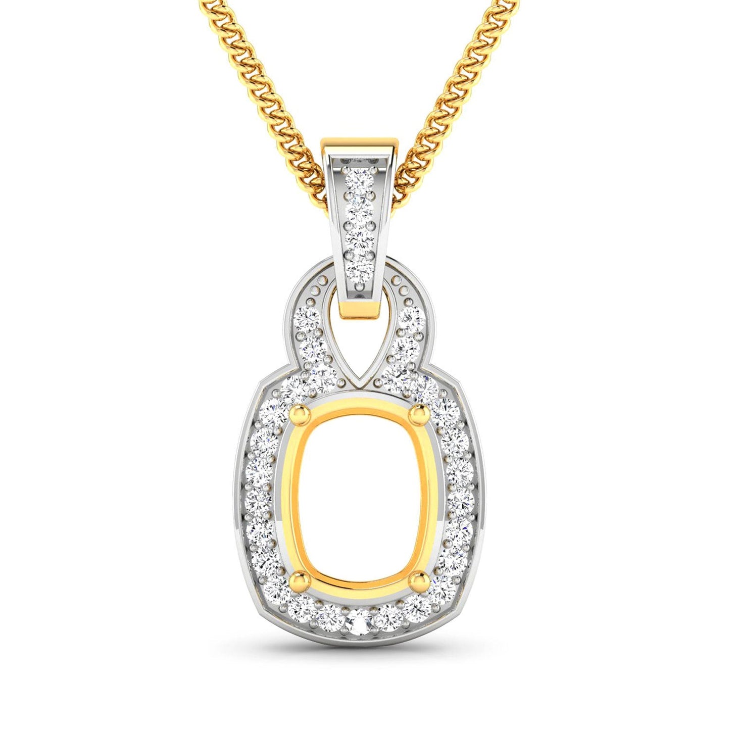 Colgante Semimontado de Oro Amarillo de 14K con Diamantes Blancos Genuinos de 0.25 Quilates - Para Gema de Talla Cojín de 9x7mm