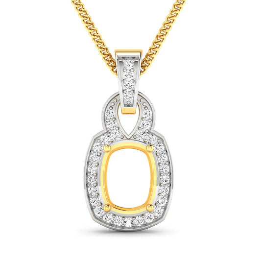 Colgante Semimontado de Oro Amarillo de 14K con Diamantes Blancos Genuinos de 0.25 Quilates - Para Gema de Talla Cojín de 9x7mm