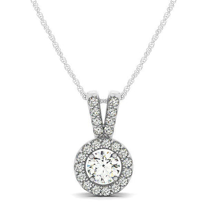 Colgante Redondo con Asa Dividida y Halo de Diamantes en Oro Blanco de 14k (3/4 ct. de peso total)