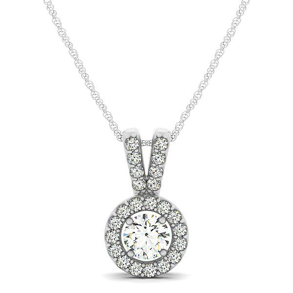 Colgante Redondo con Asa Dividida y Halo de Diamantes en Oro Blanco de 14k (3/4 ct. de peso total)