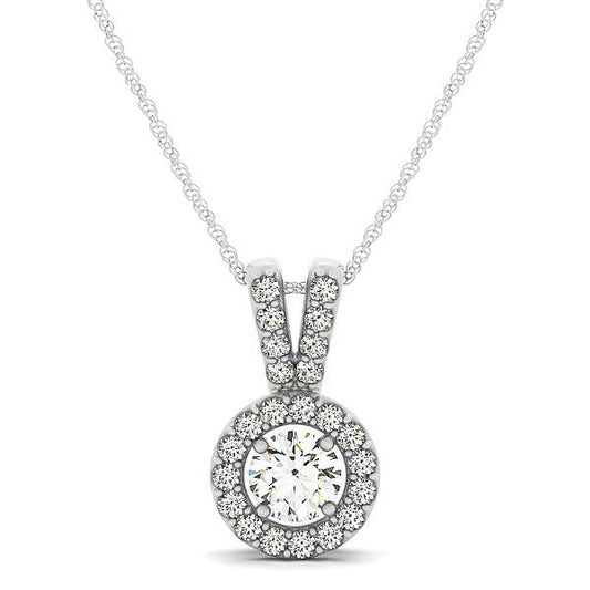 Colgante Redondo con Asa Dividida y Halo de Diamantes en Oro Blanco de 14k (3/4 ct. de peso total)