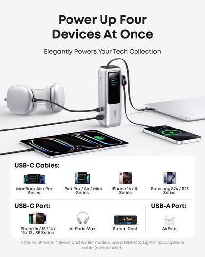Anker Laptop Power Bank (25K, 165W, Built-In and Retractable Cables)