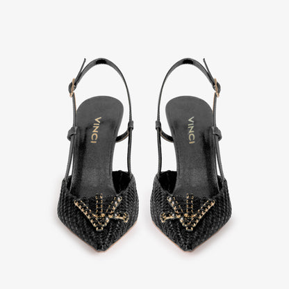 The Luna Black Leather Slingback Women Sandal