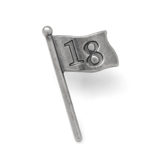 Pin de solapa de plata antigua "Hoyo 18" de golf