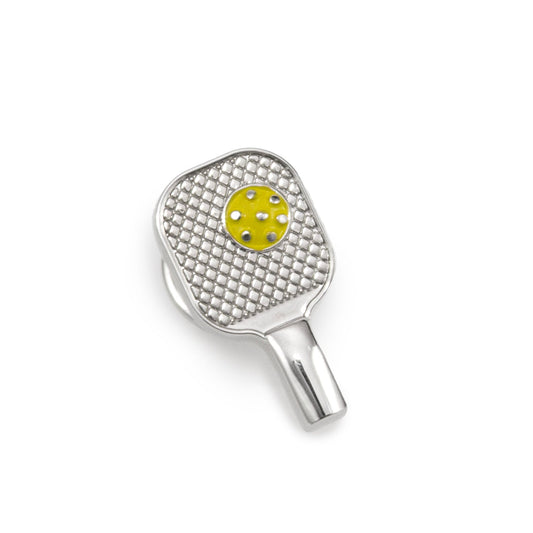 Pin de solapa plateado de raqueta de Pickleball
