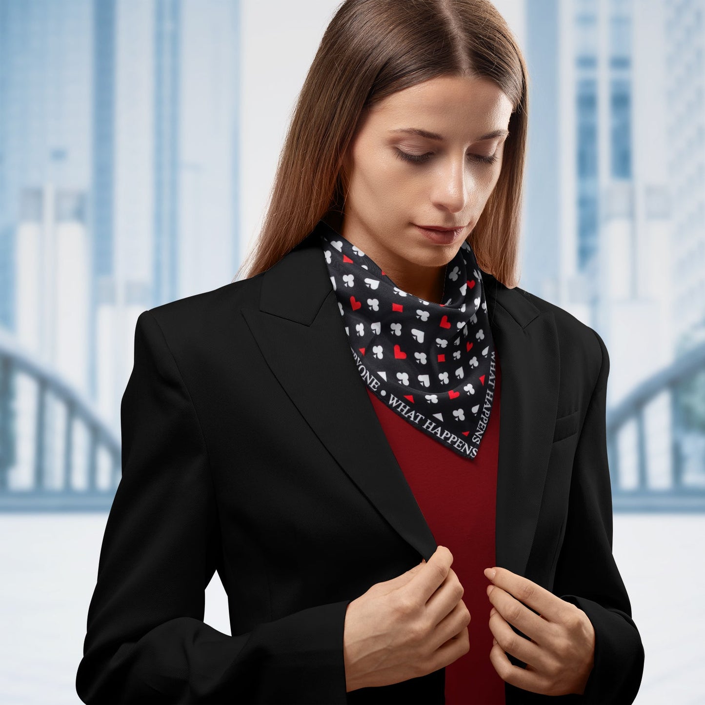 Satin Card Suits Vegas Black Scarf - My Men's Shop