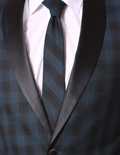 The Astor Teal Plaid Slim Shawl Tuxedo Blazer