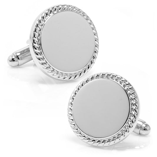 Stainless Steel Rope Border Round Engravable Cufflinks - My Men's Shop