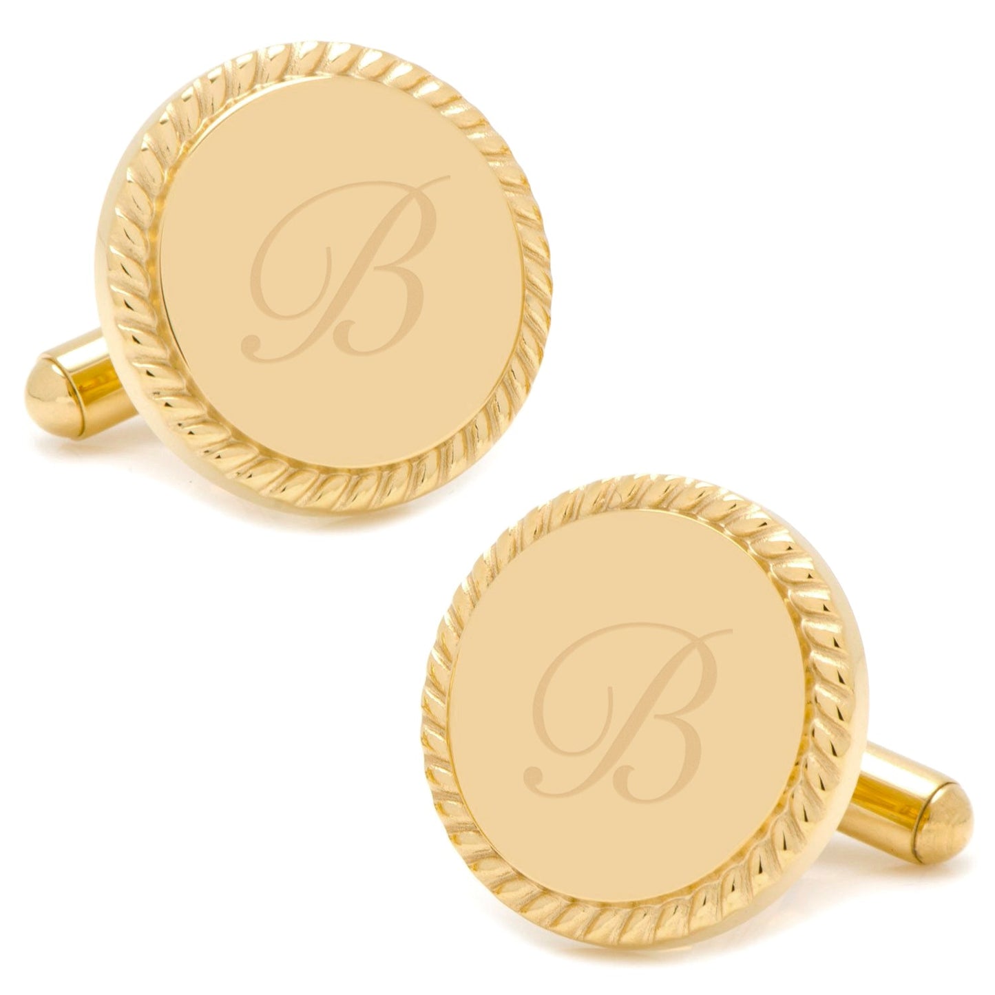 14K Gold Plated Rope Border Round Engravable Cufflinks